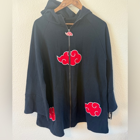 Hooded Zip Up Jacket - Black w/ Red Clouds, Unisex —Med, Naruto Shippuden, Anime - Picture 13 of 13